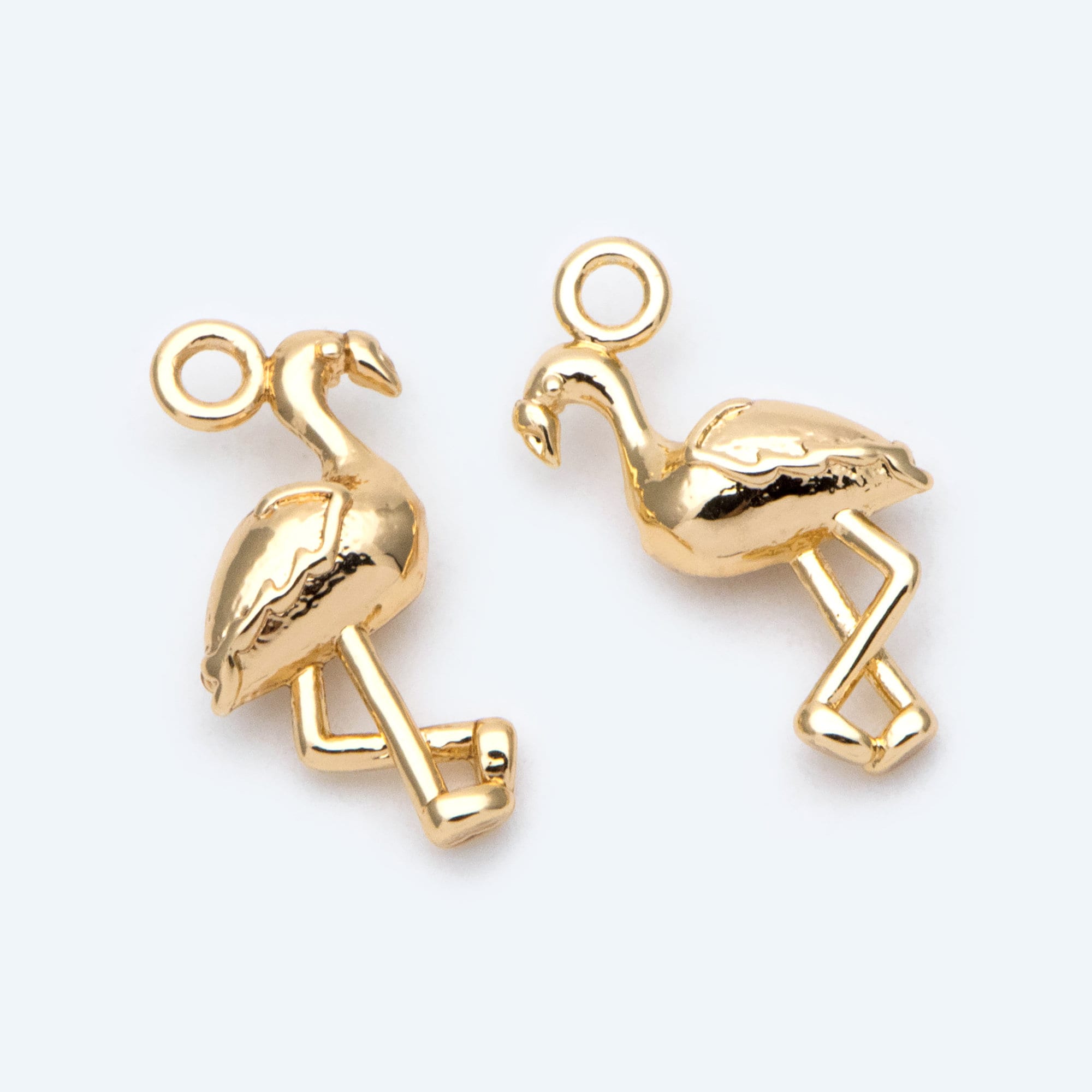 10pcs Gold Tiny Flamingo Charm, Bird Animal Charm, Jewelry Supplies (GB-2691-B)